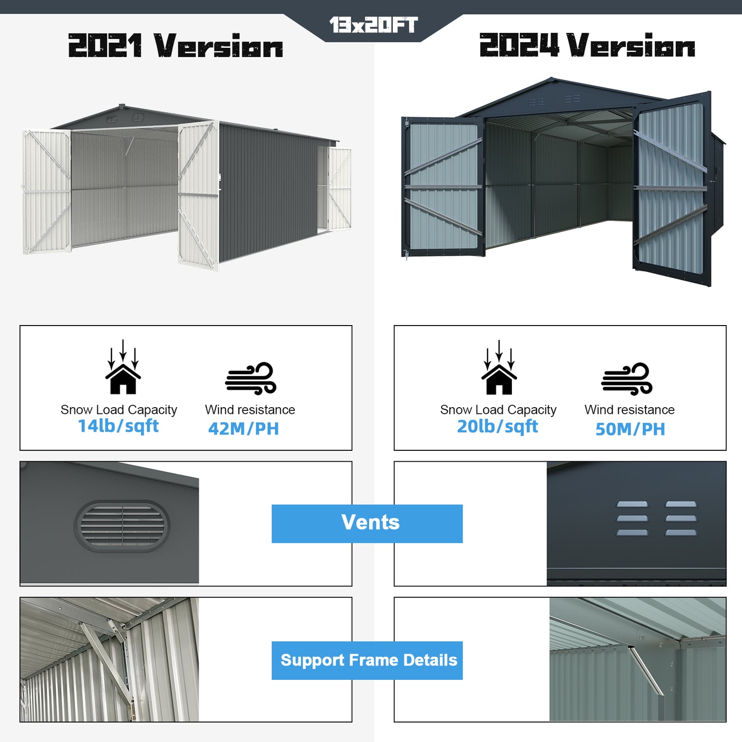version dark gray metal shed with double wide front doors open