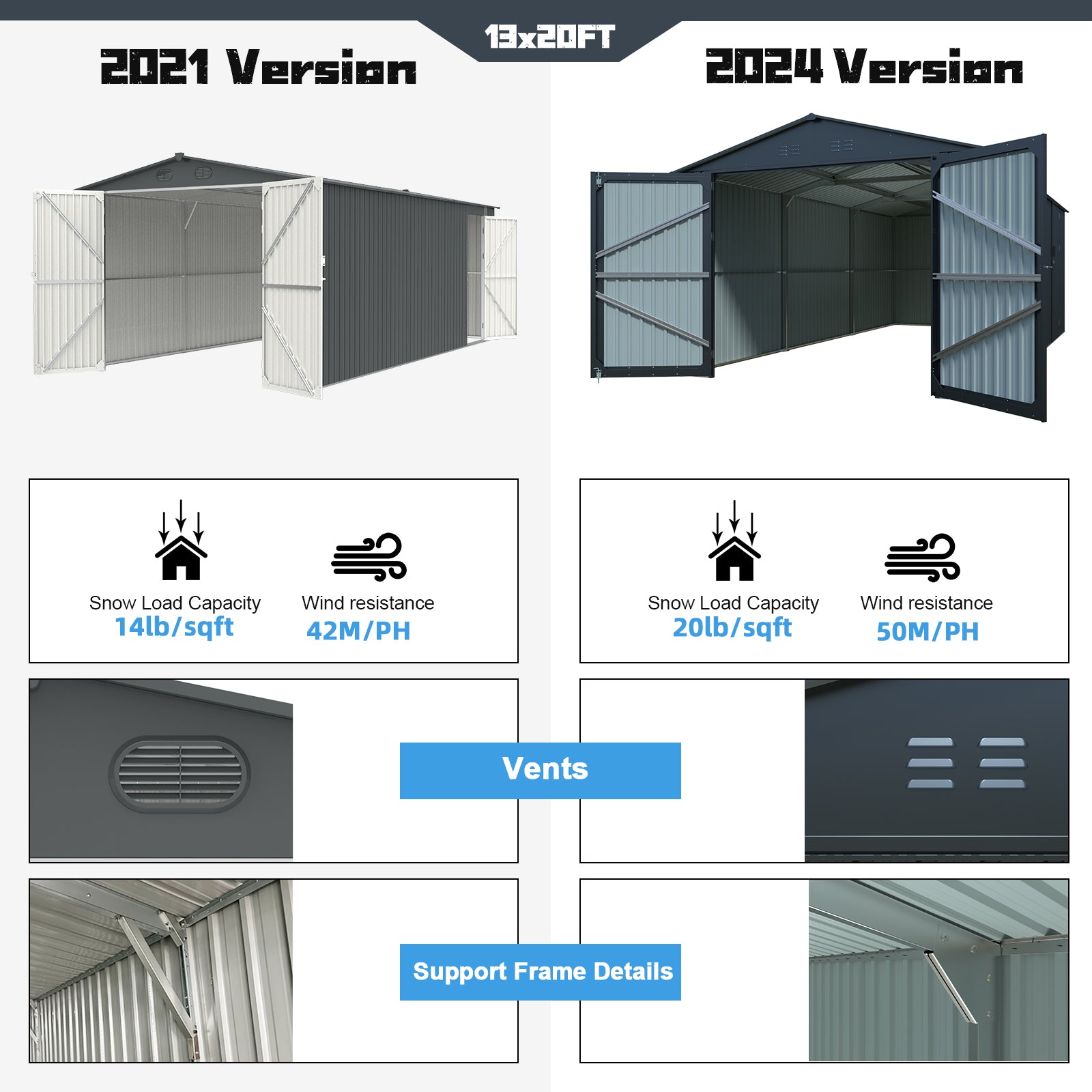 version dark gray metal shed with double wide front doors open
