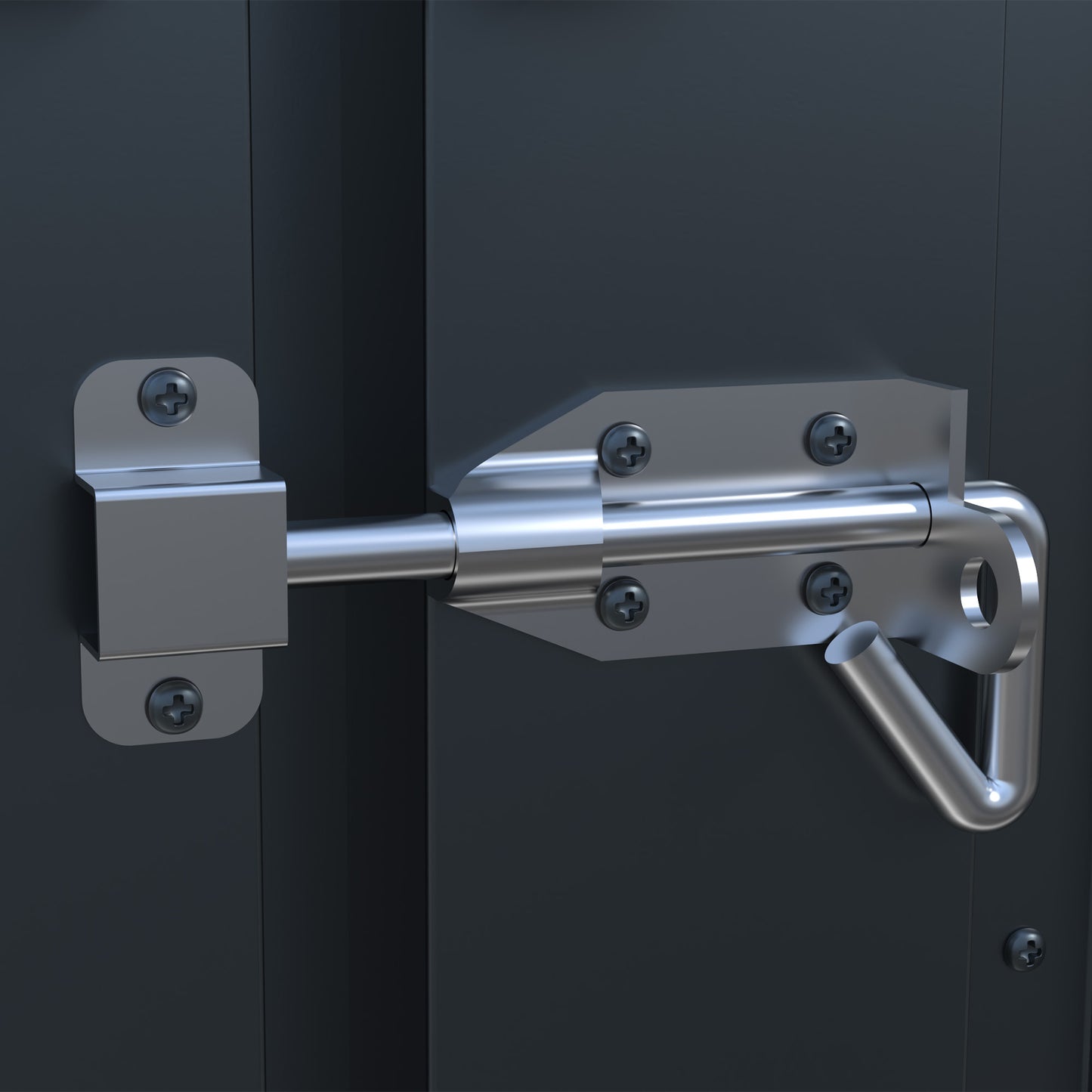 Sleek silver barrel bolt latch for secure door closure