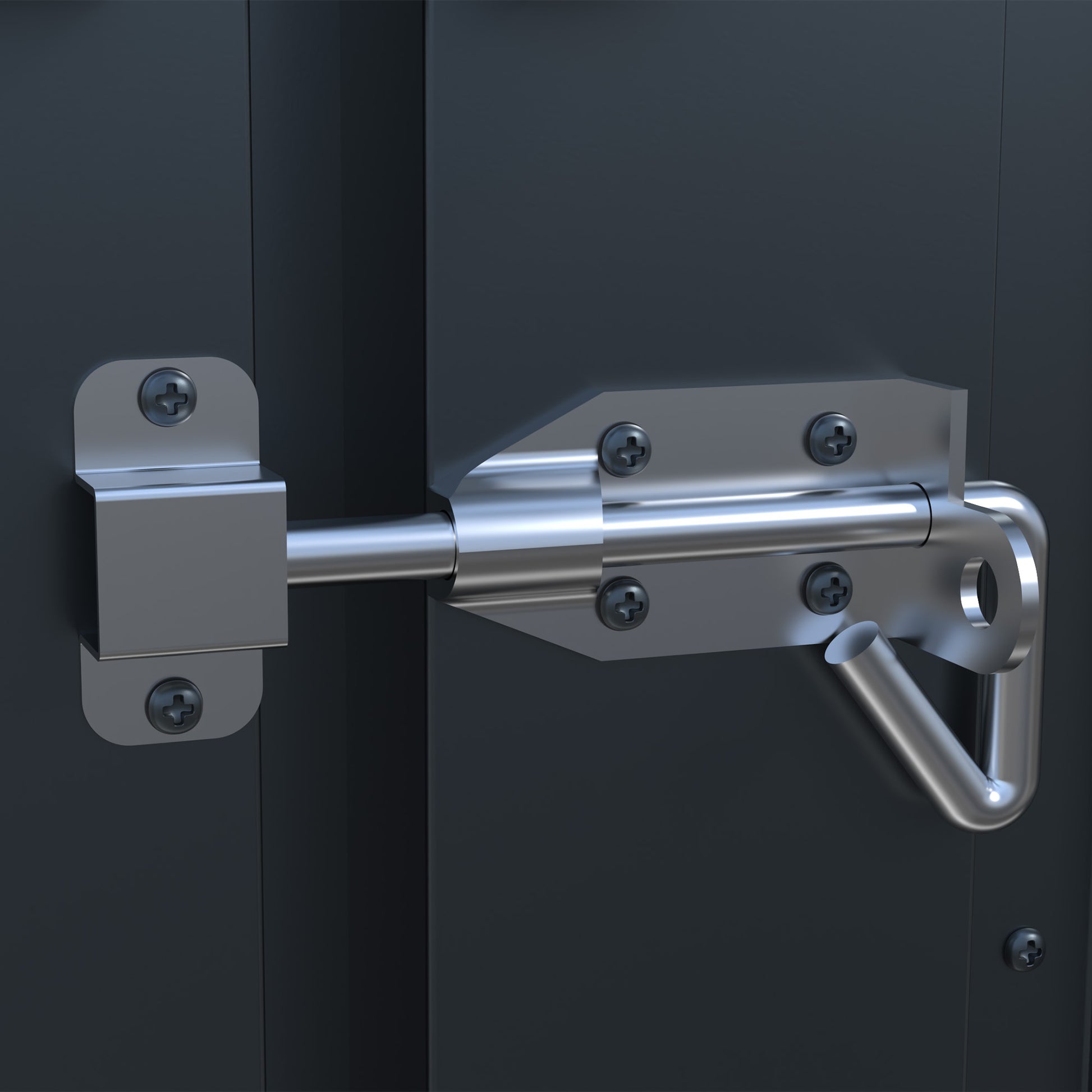 Sleek silver barrel bolt latch for secure door closure