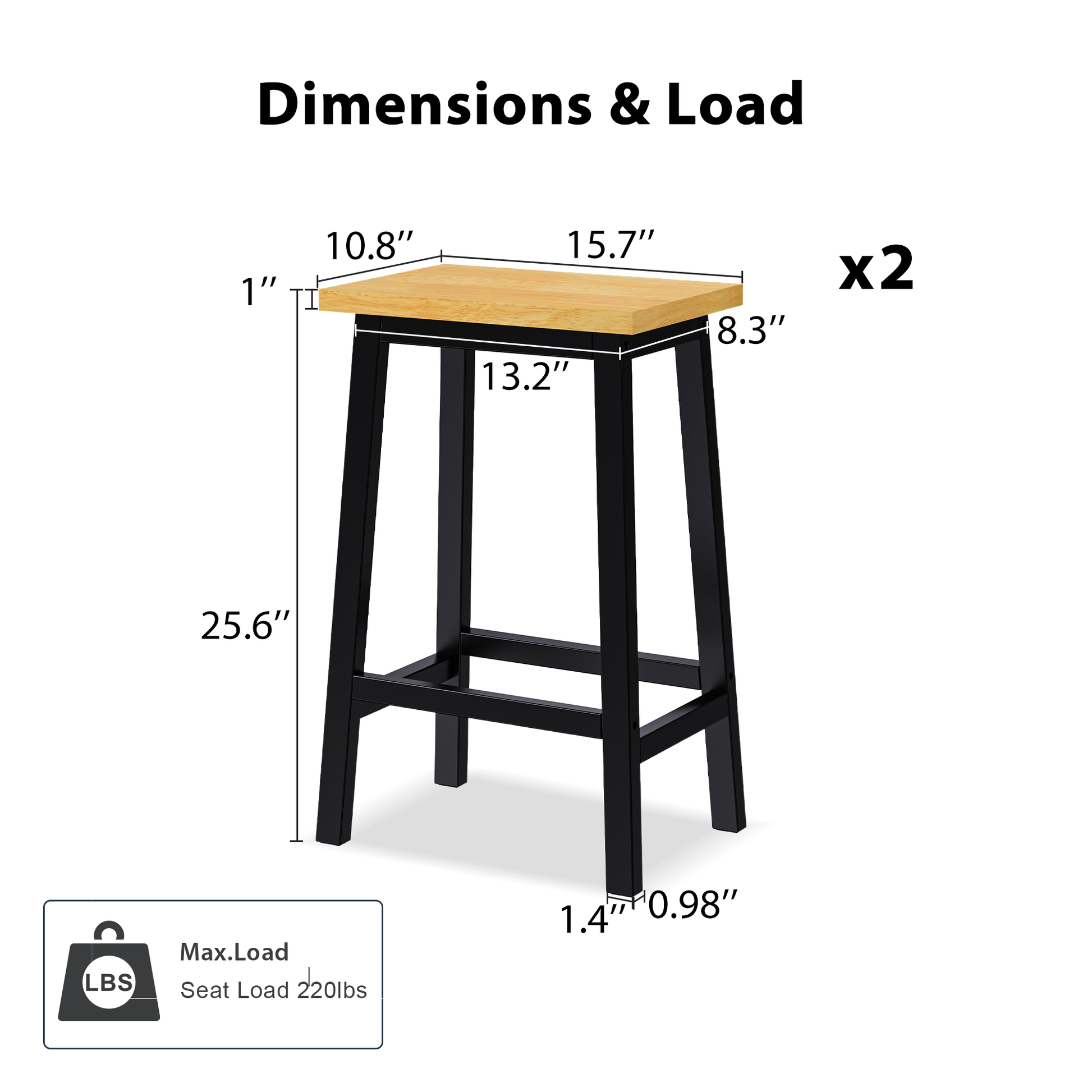 Black metal bar stool with a natural wood seat  inches high