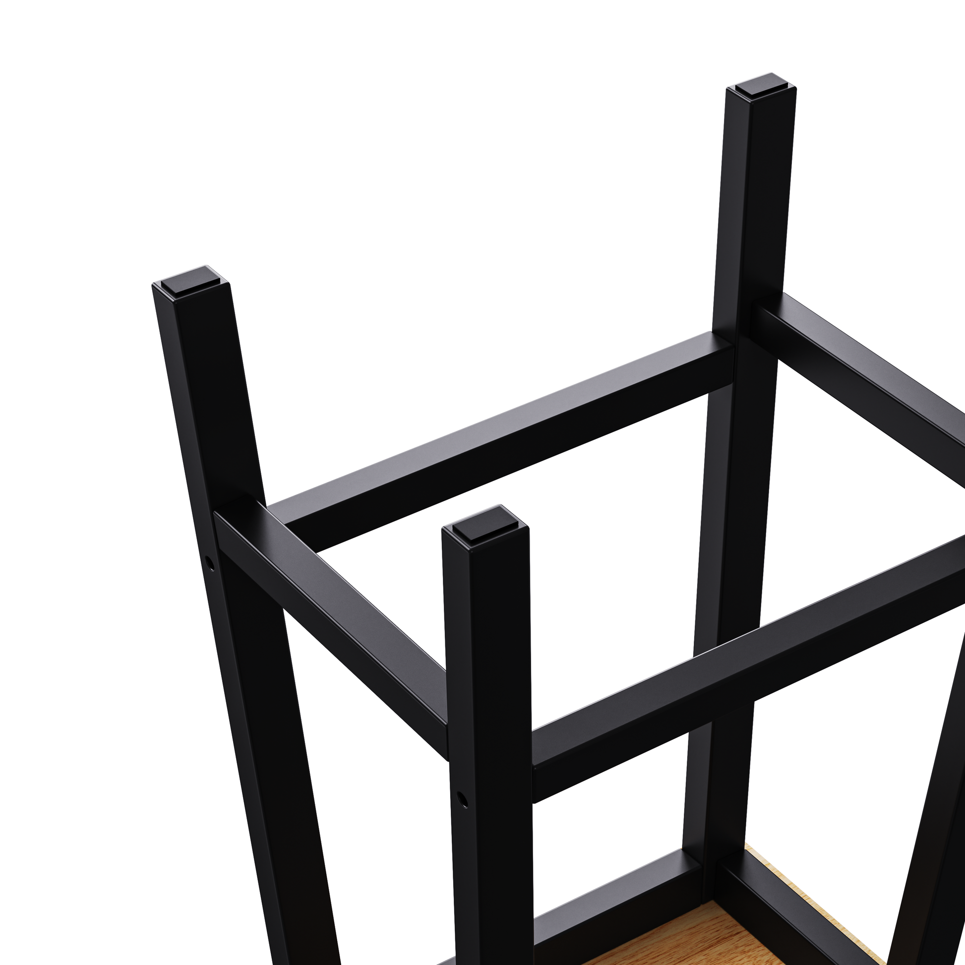 Black metal frame for a modern stool featuring square legs and reinforced support beams