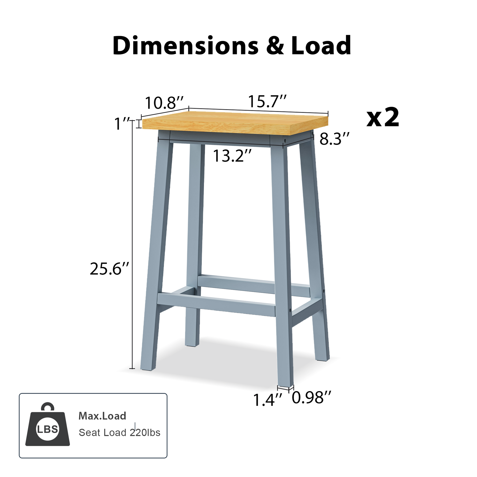 Modern counter height stool with light wood seat and grey metal frame  height