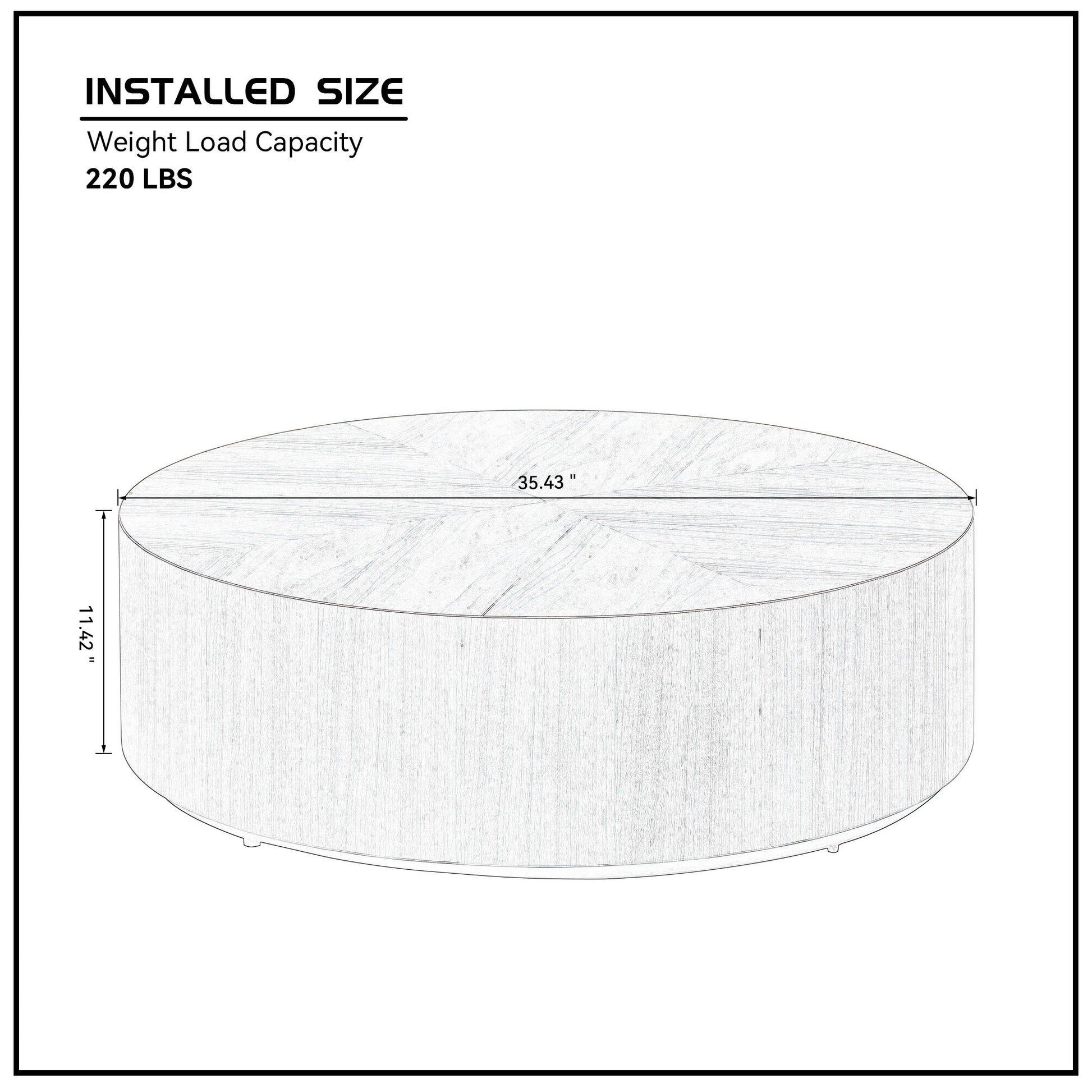 Round coffee table blueprint showing  inch diameter and  inch height