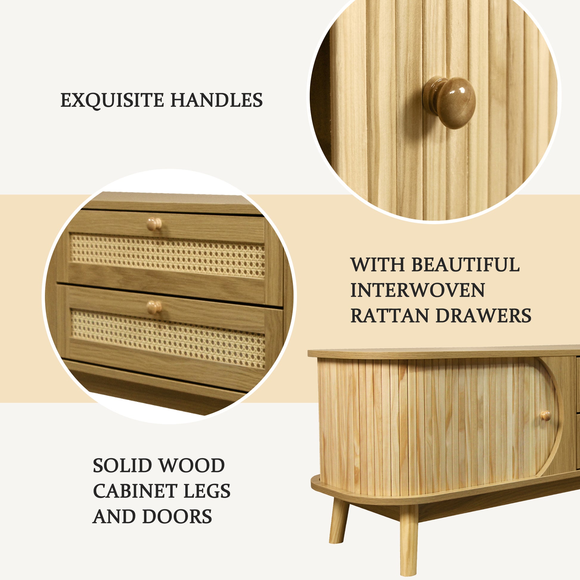 Closeup of a wooden cabinet knob on fluted wood door accentuating exquisite cabinet handles