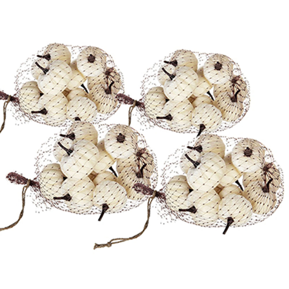 Four bags of miniature ivory pumpkins with dark stems ideal for fall decor