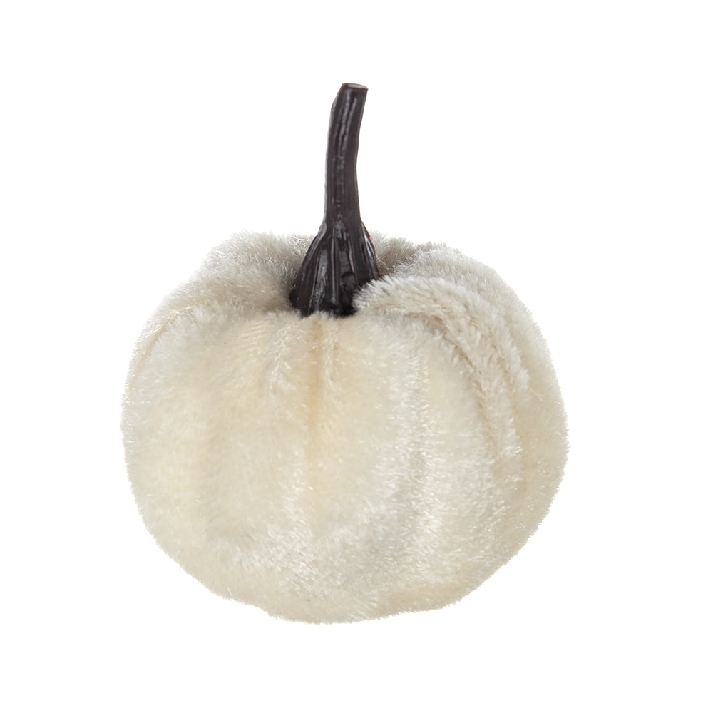 Faux fur cream pumpkin decoration with dark brown stem