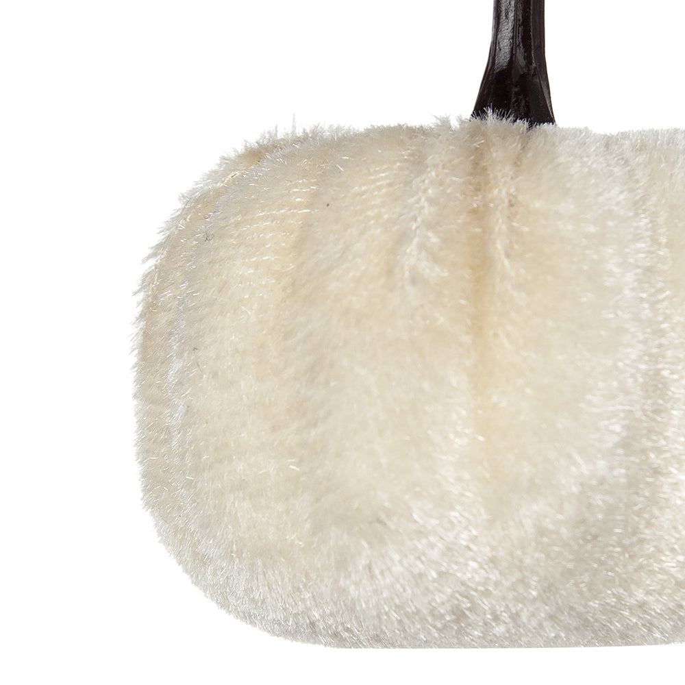 Cream velvet pumpkin decoration with dark stem