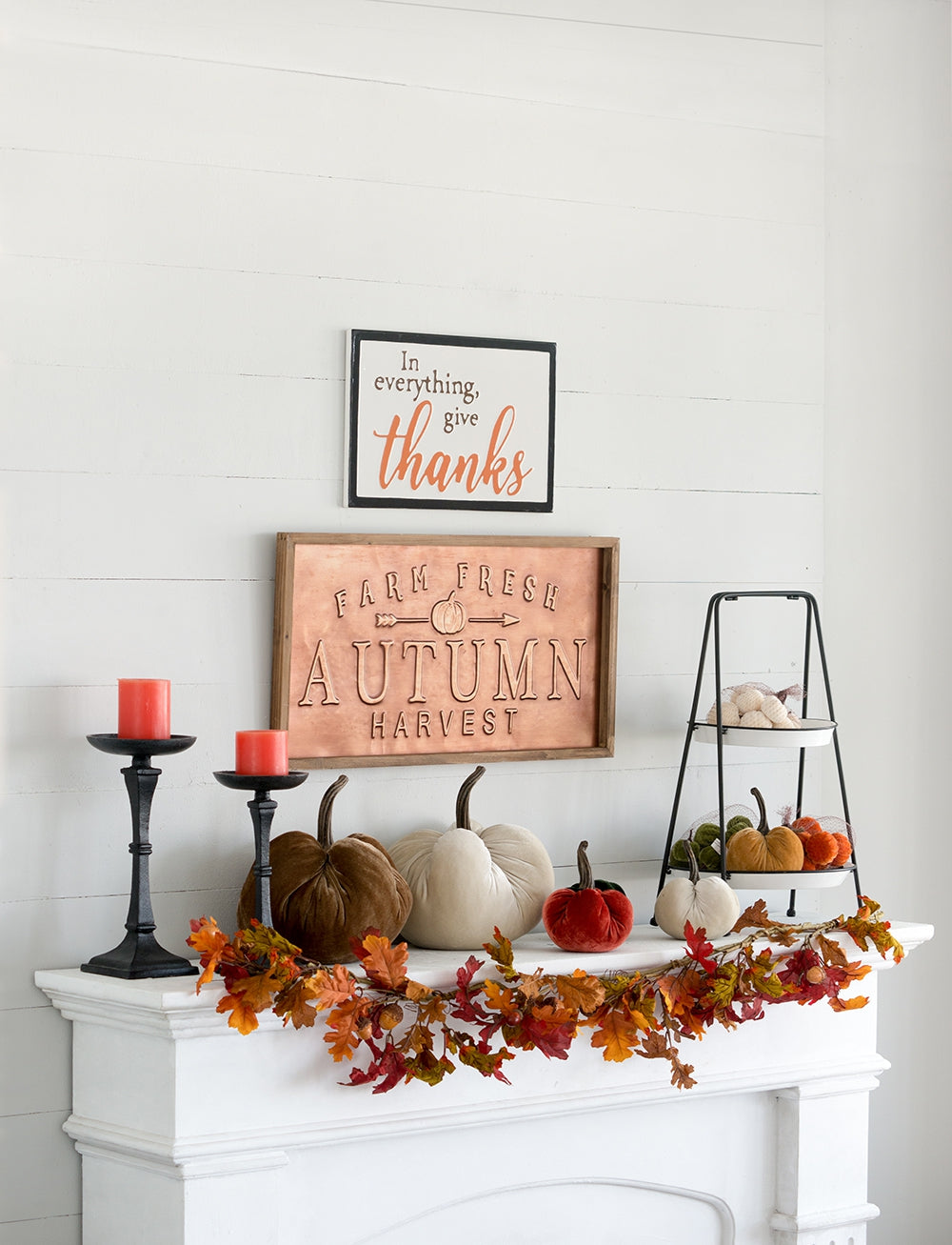 Velvet pumpkin assortment in brown cream and red with fabric pumpkins