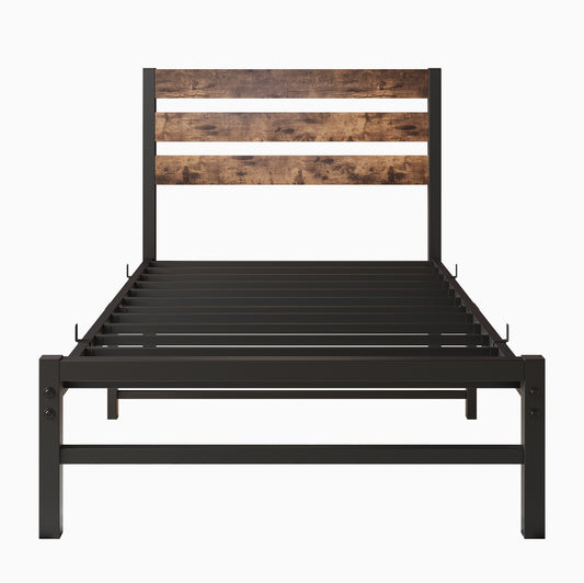 Rustic wood and metal platform bed frame