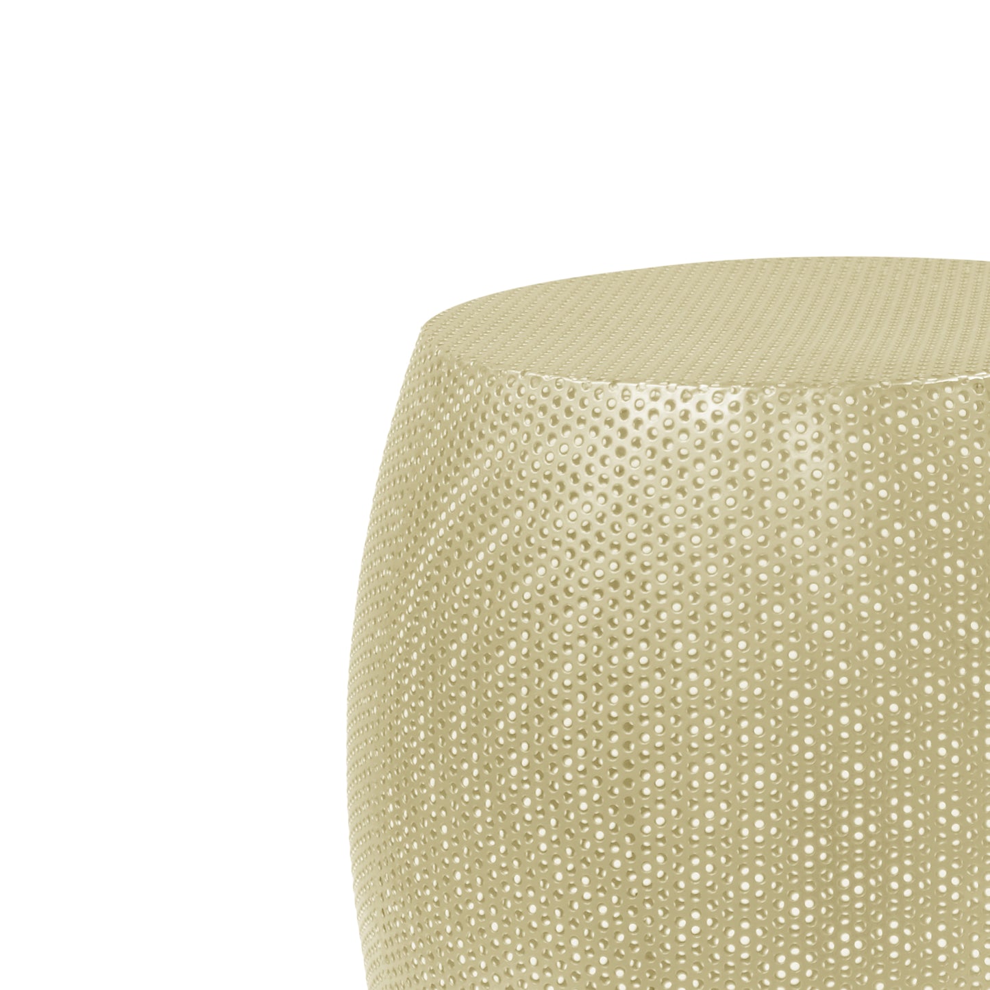 Beige metal stool with perforated design