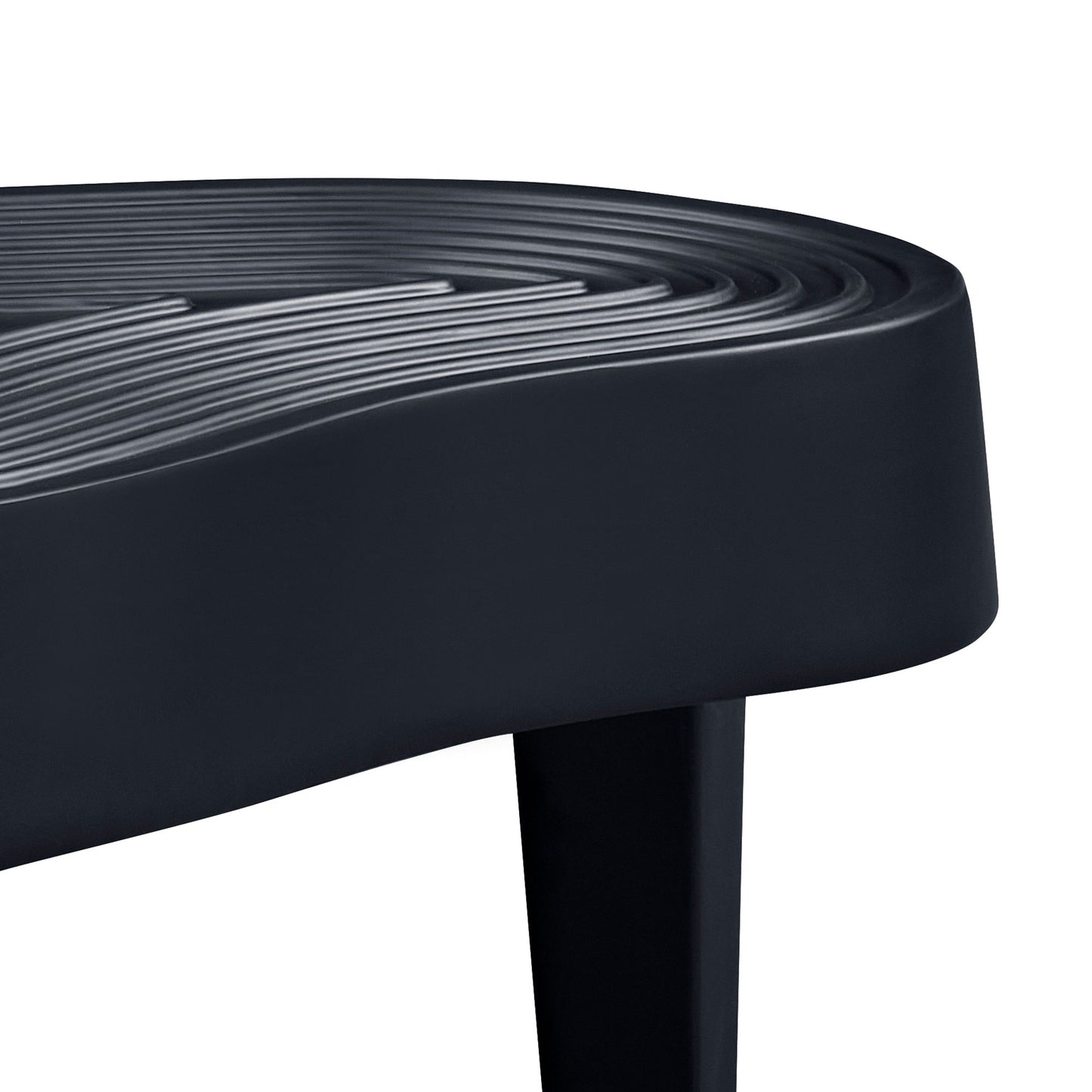 Dark gray modern curved bench with textured seat