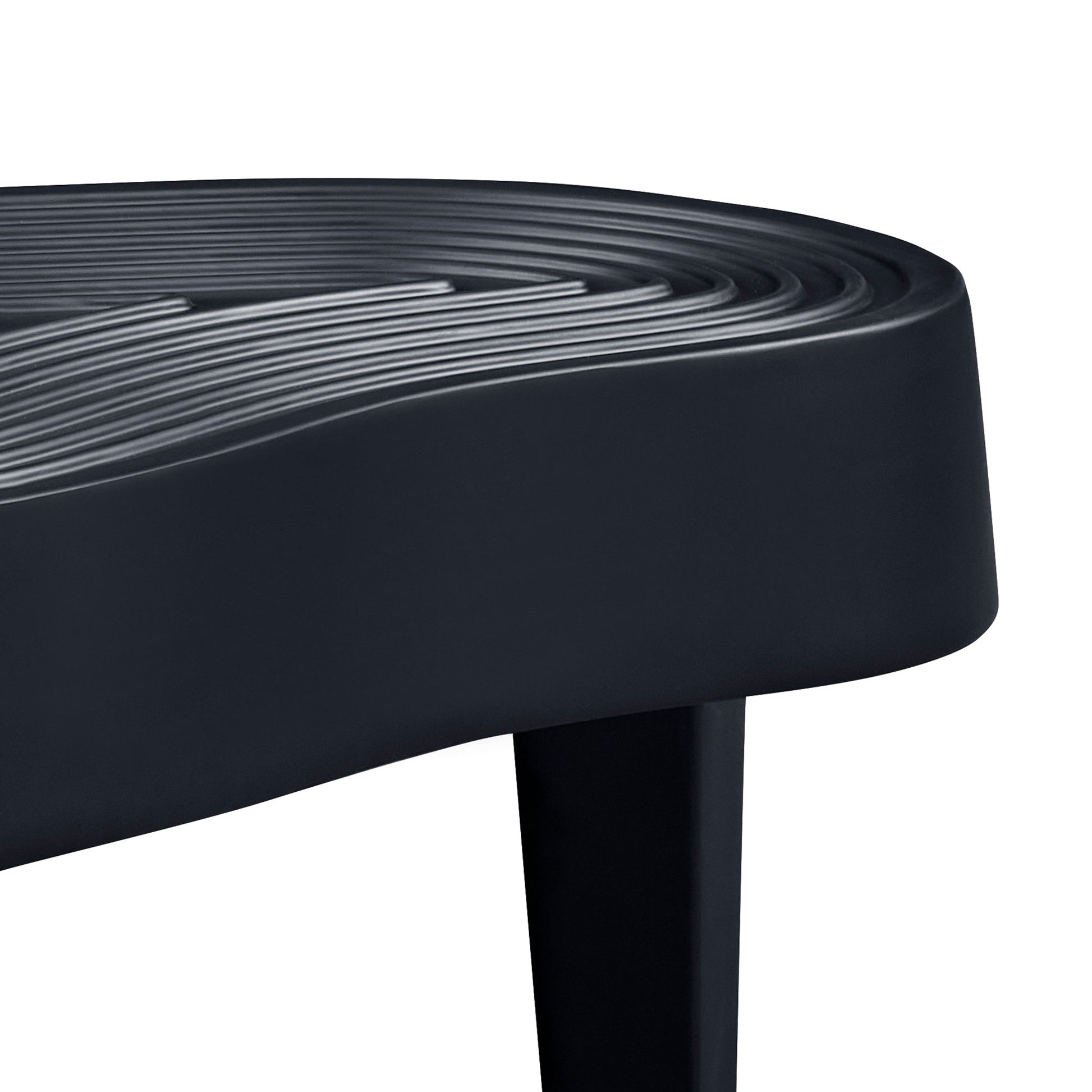 Dark gray modern curved bench with textured seat