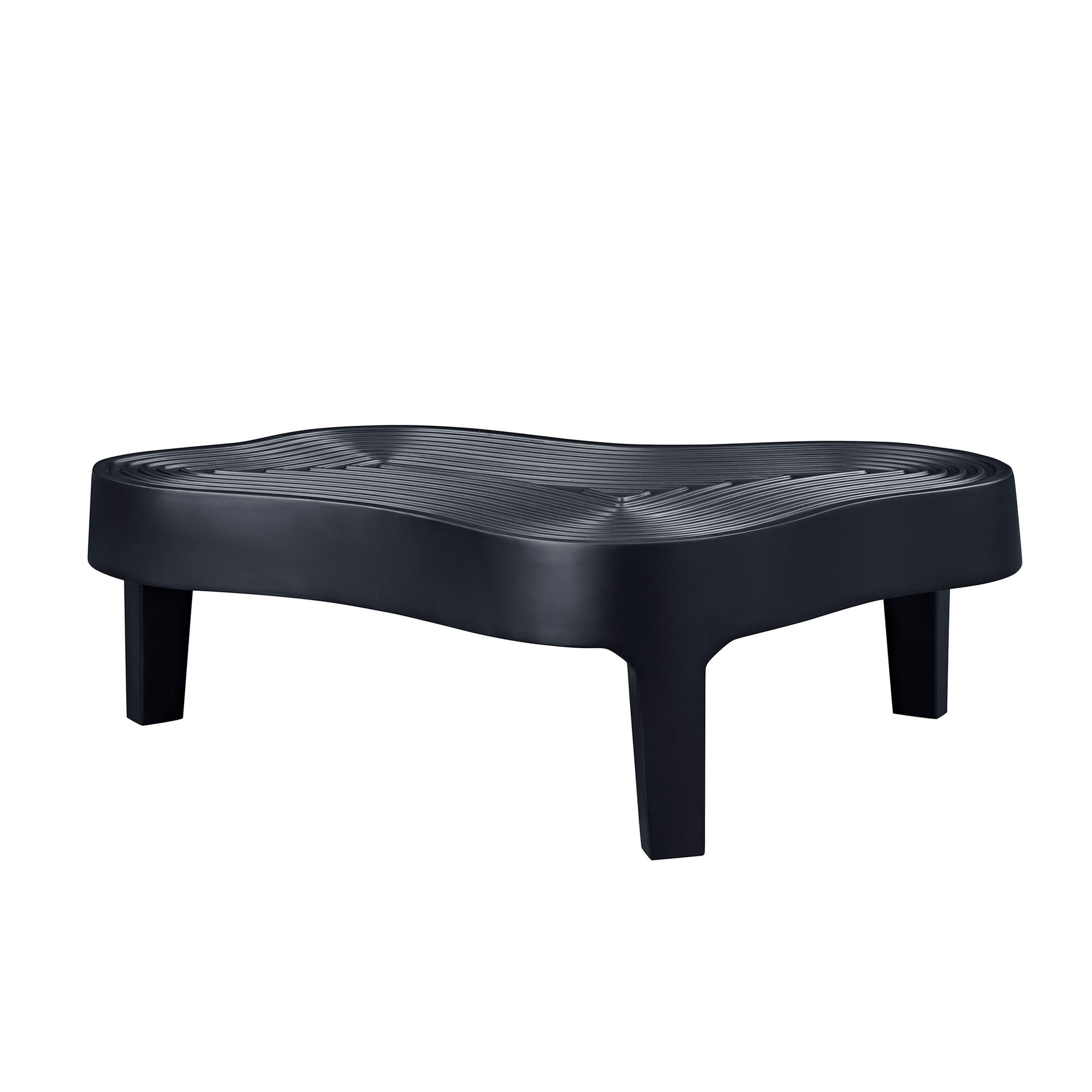 Black modern low coffee table with wavy grooved top
