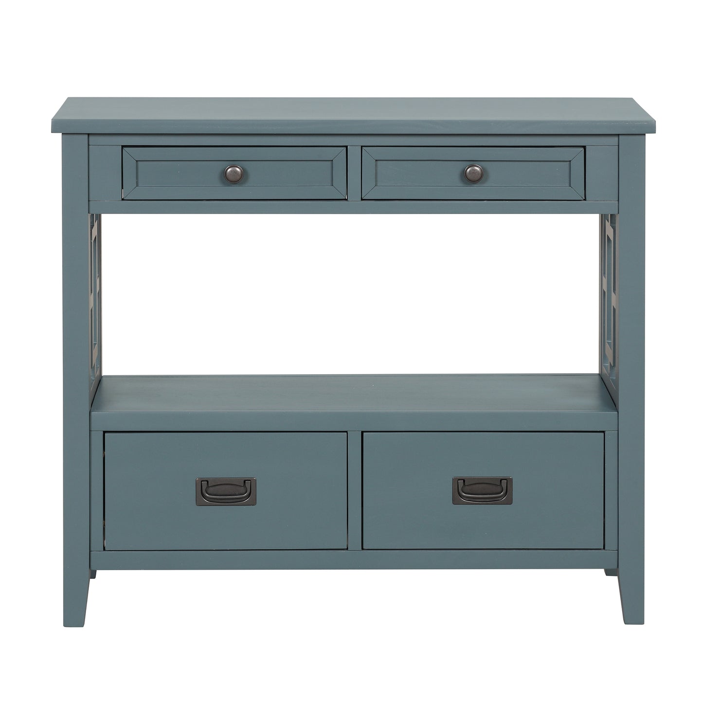 Antique blue console table with two top drawers and two lower drawers
