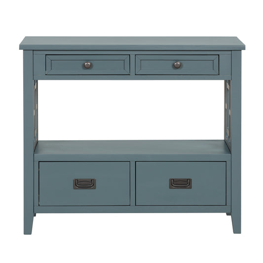 Antique blue console table with two top drawers and two lower drawers