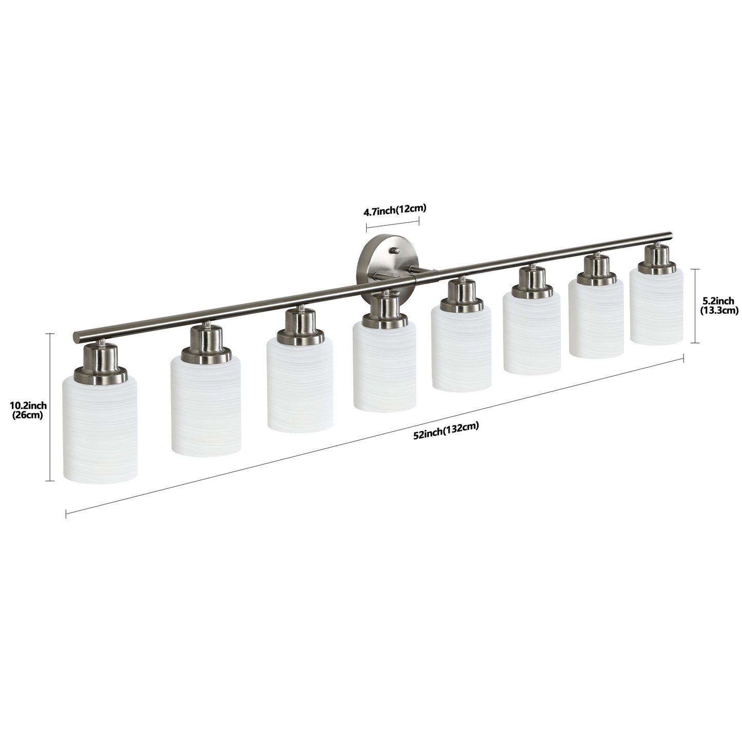 light brushed nickel vanity light with frosted glass shades