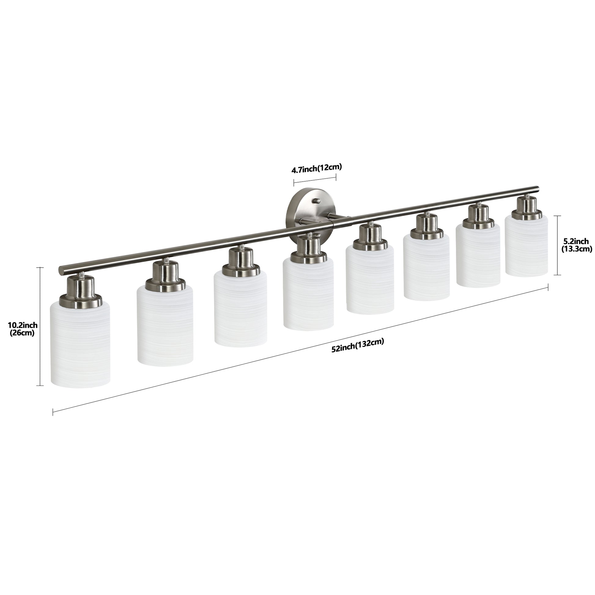 light brushed nickel vanity light with frosted glass shades
