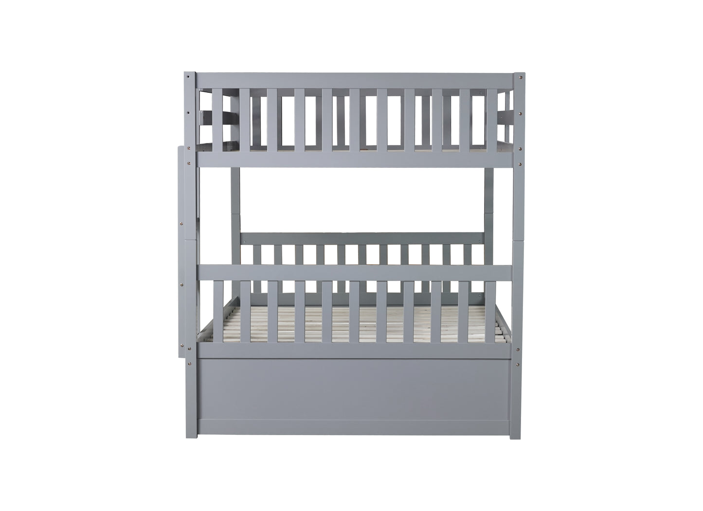 Gray wooden bunk bed with slatted design
