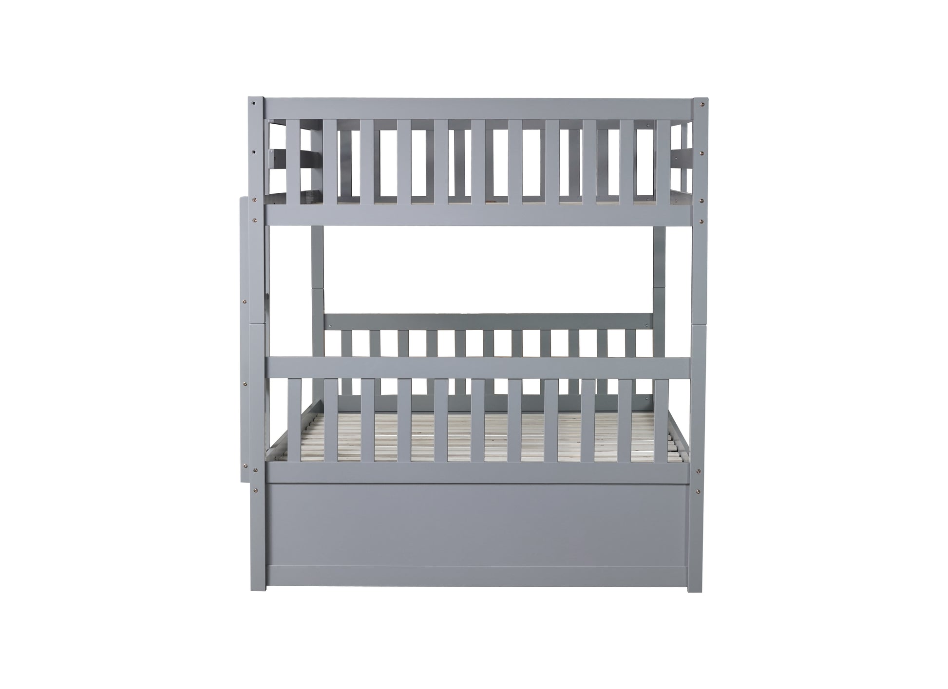 Gray wooden bunk bed with slatted design