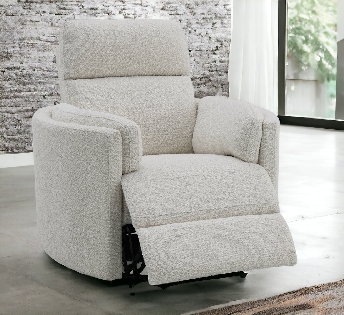 Cozy cream boucle fabric recliner chair with plush cushions for ultimate comfort