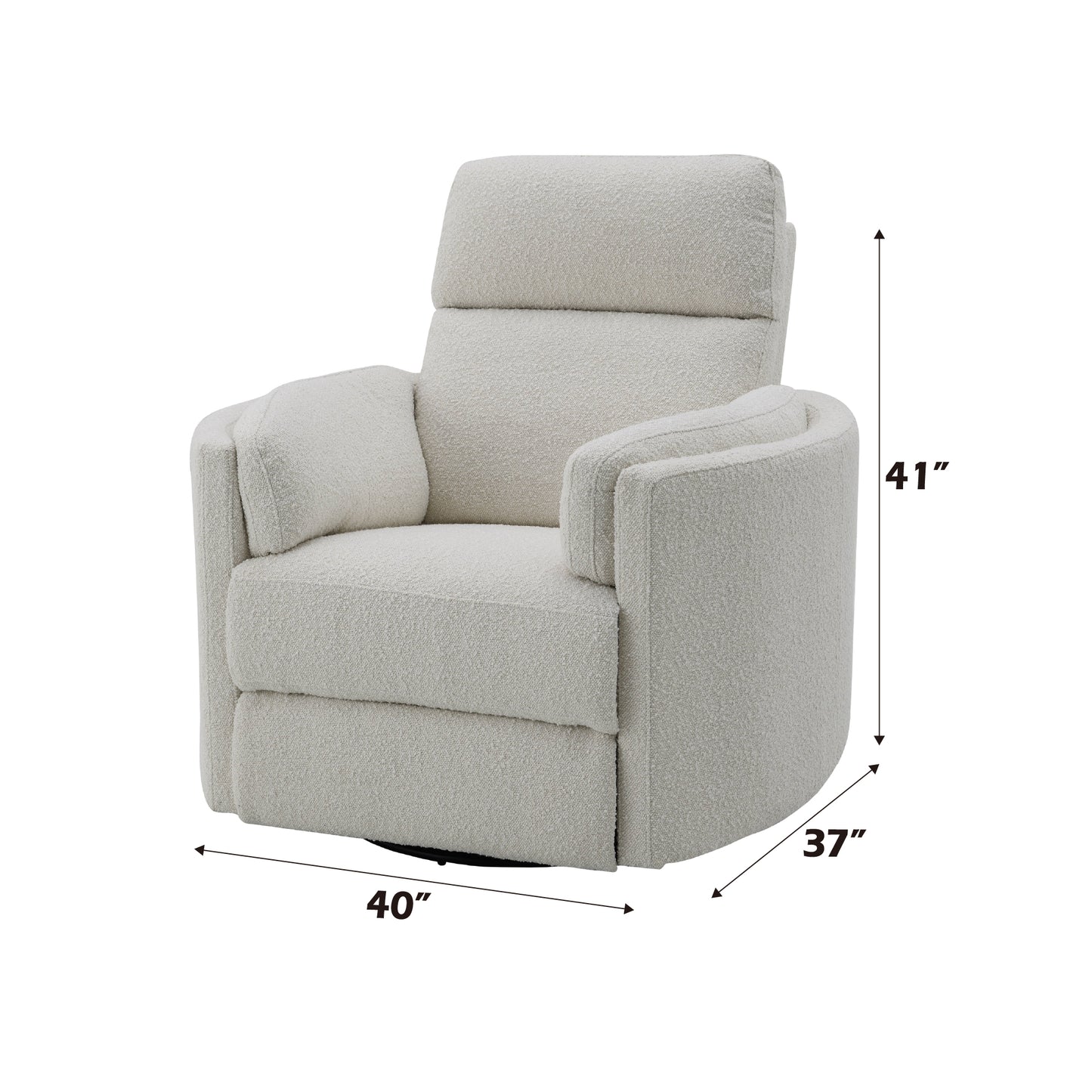 Plush cream swivel recliner chair with textured boucle fabric ideal for living rooms