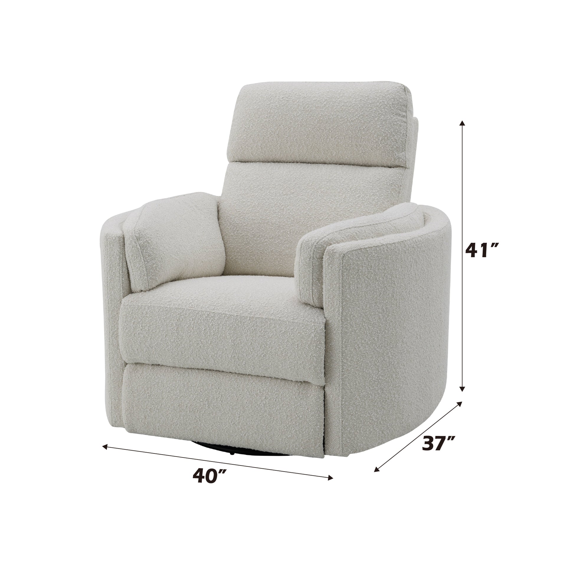 Plush cream swivel recliner chair with textured boucle fabric ideal for living rooms
