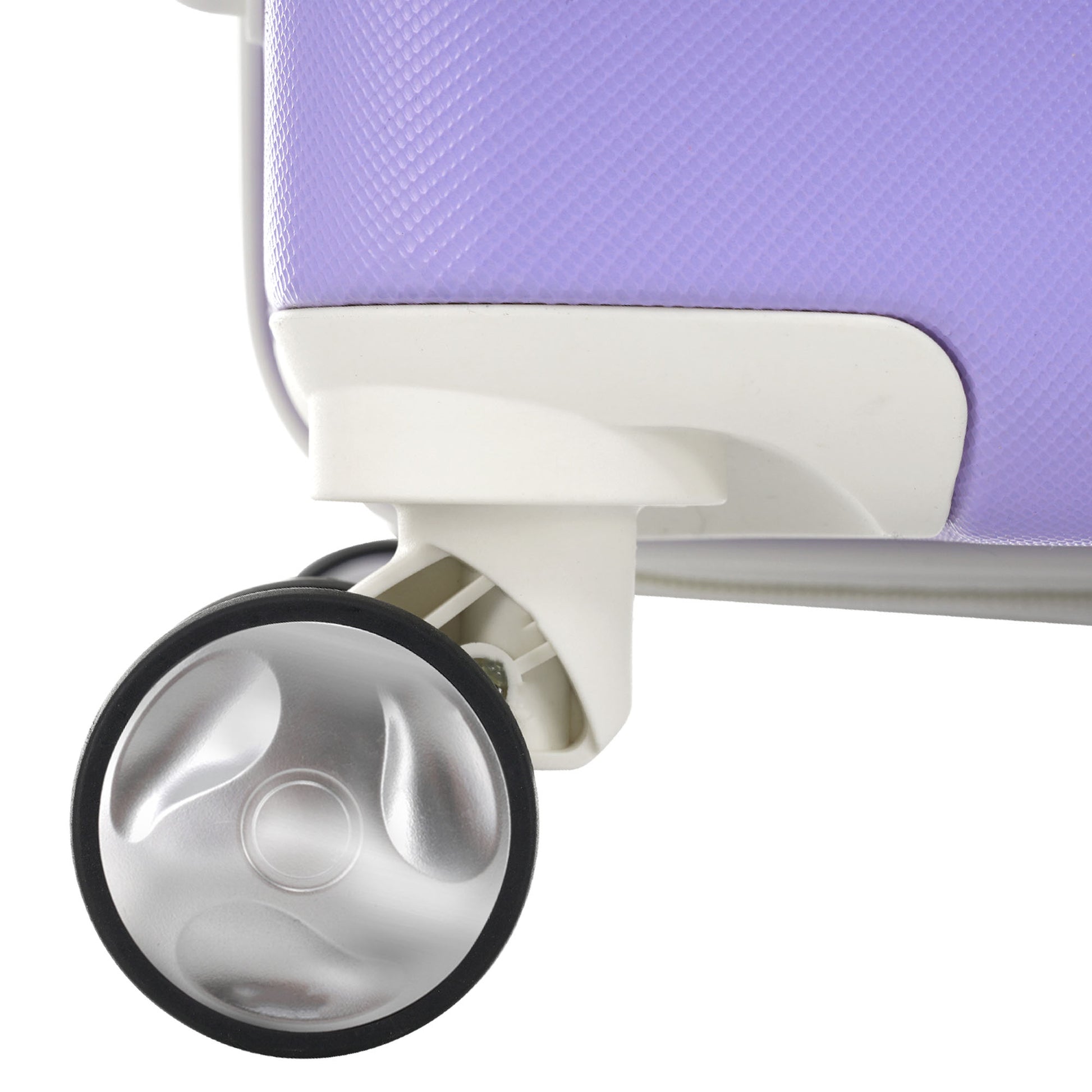 Lightweight lavender textured suitcase with silver spinner wheel