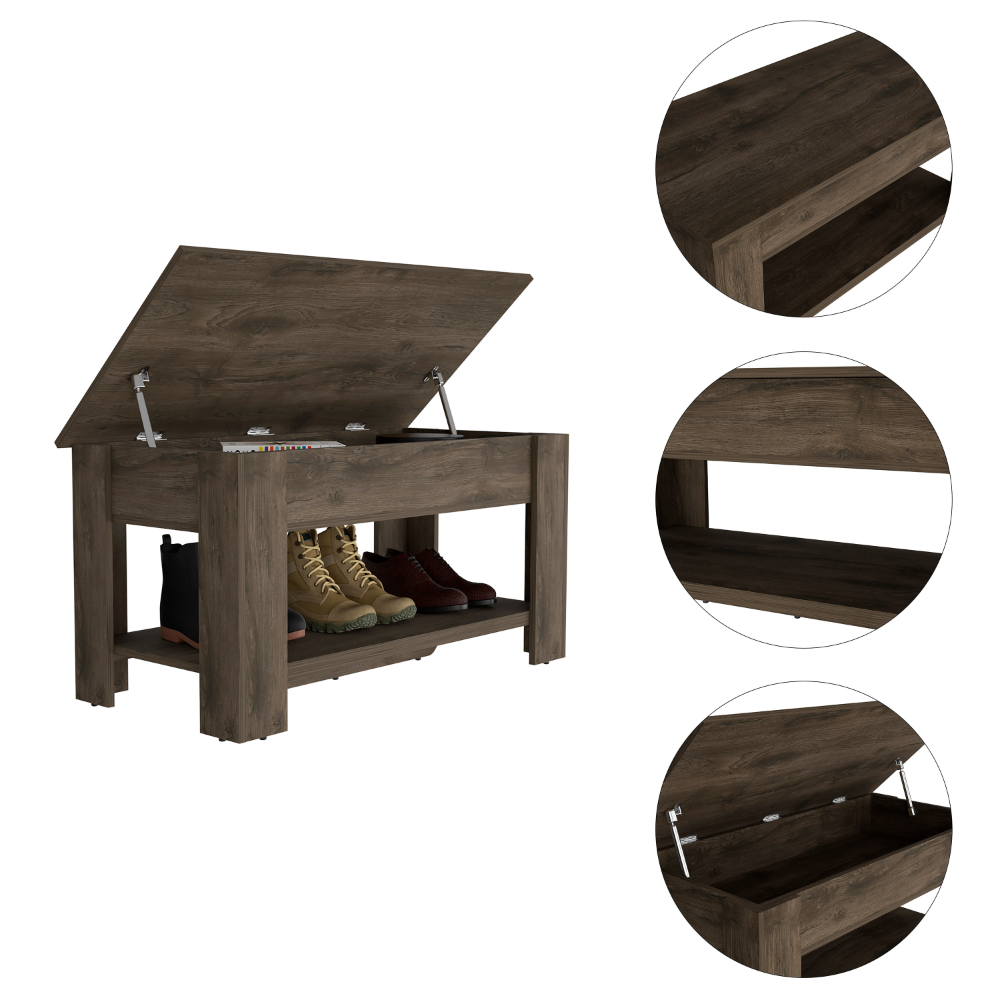 Brown lifttop storage bench with shoe rack