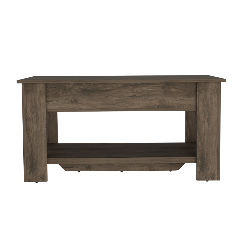 Rustic oak veneer coffee table with open shelf