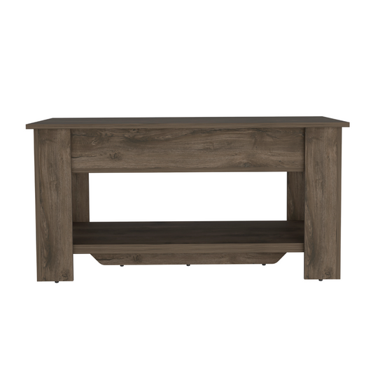 Rustic oak veneer coffee table with open shelf
