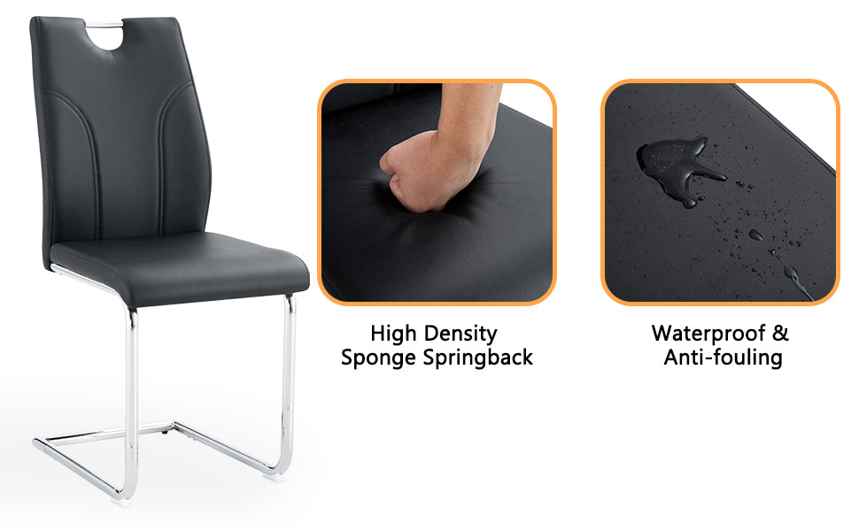Black faux leather dining chair with chrome cantilever legs highdensity sponge