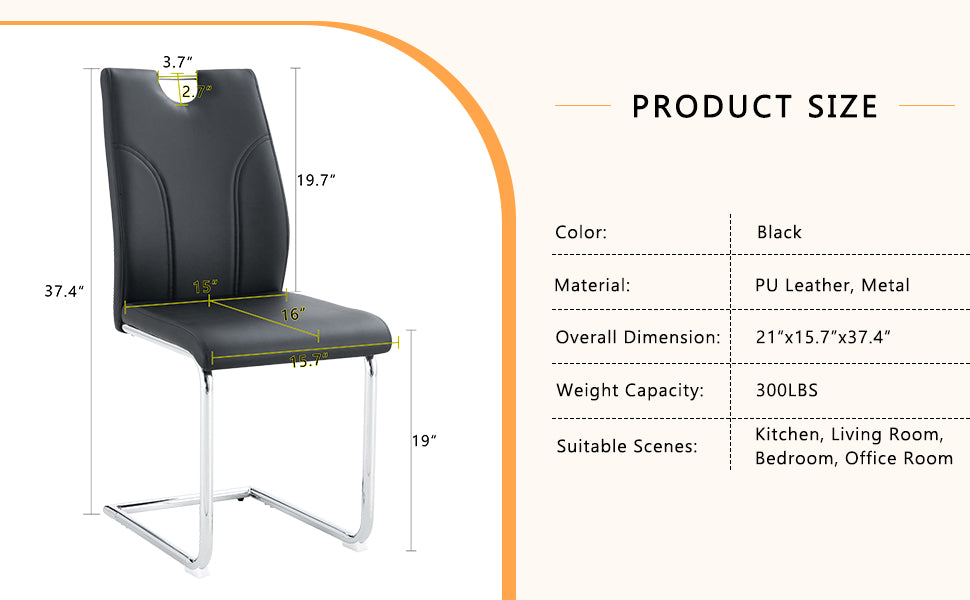 Black PU leather dining chair with chrome cantilever base  H