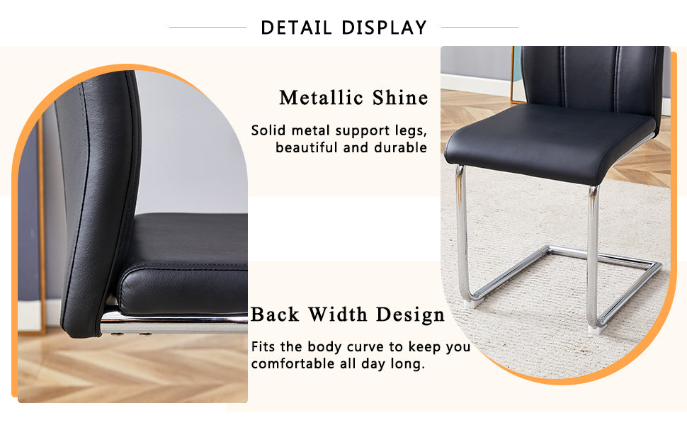 Black faux leather dining chair with chrome cantilever legs