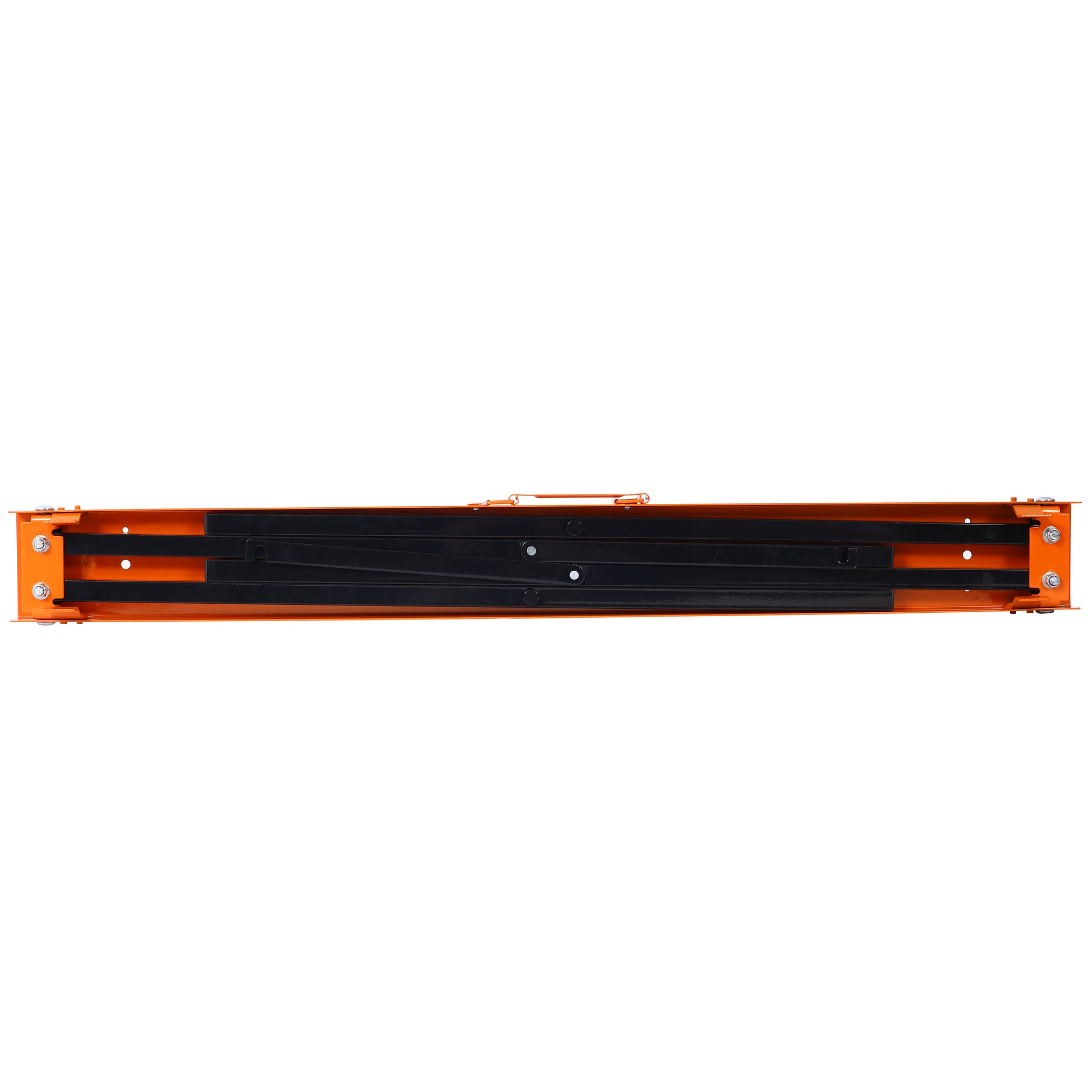 Orange and black folding ramp for loading vehicles