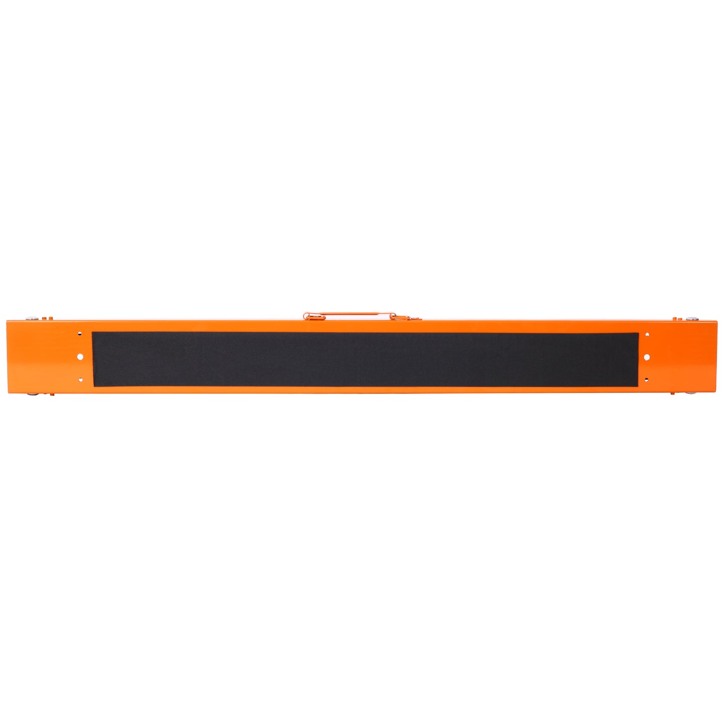Orange metal portable ramp with textured black grip surface and carrying handle