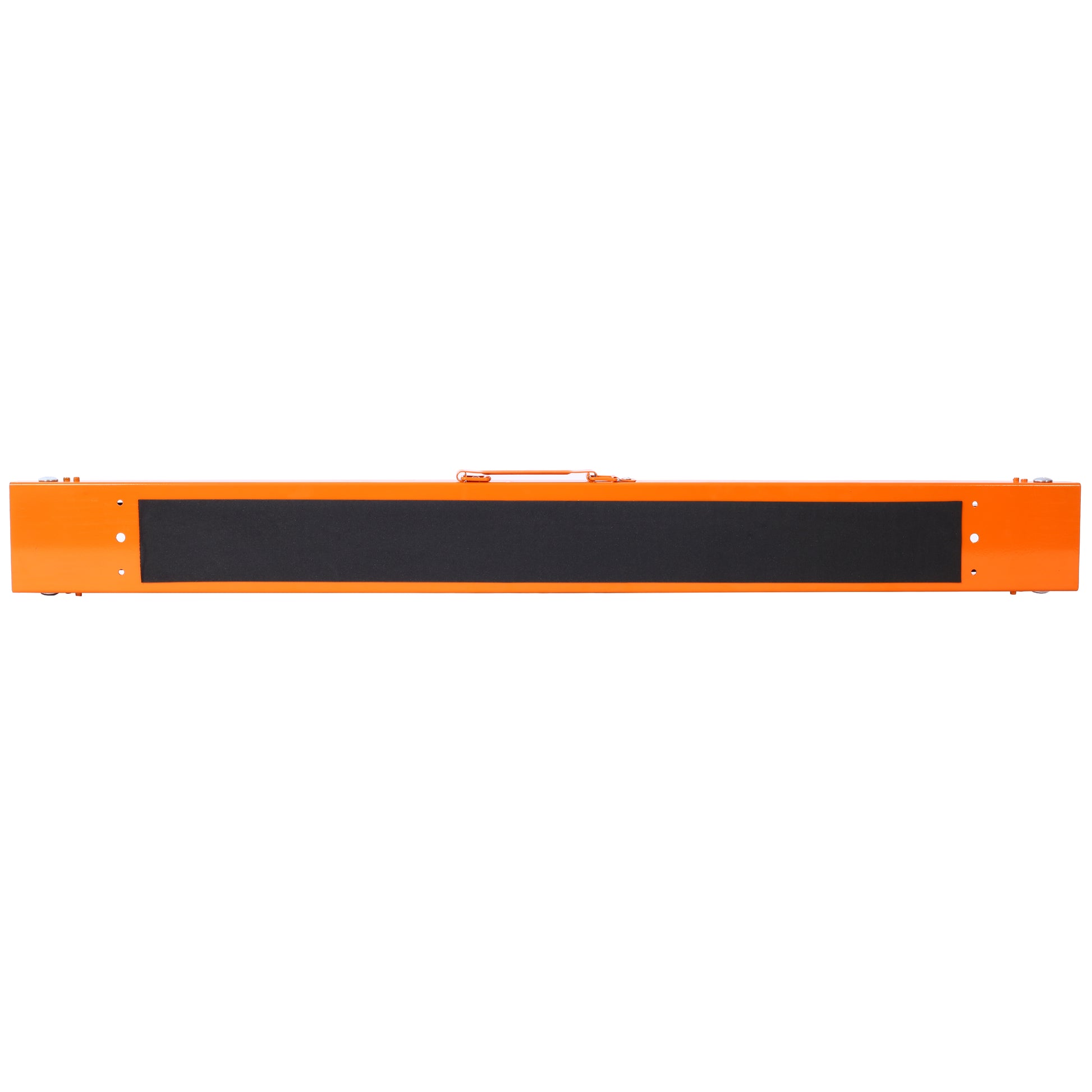 Orange metal portable ramp with textured black grip surface and carrying handle