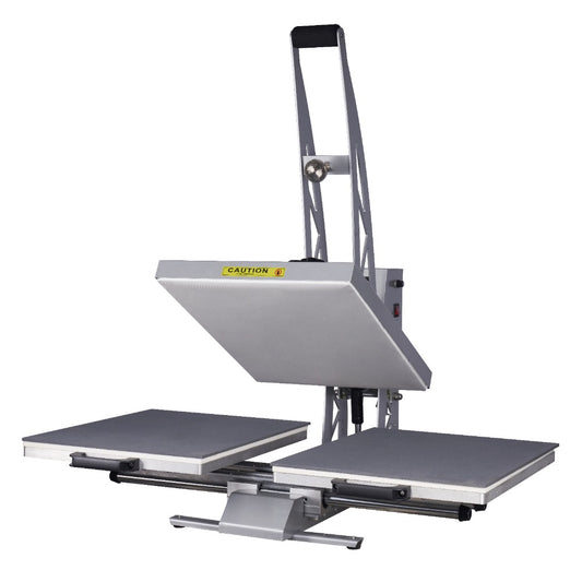 Dualplaten heat press machine with silver finish for garment customization