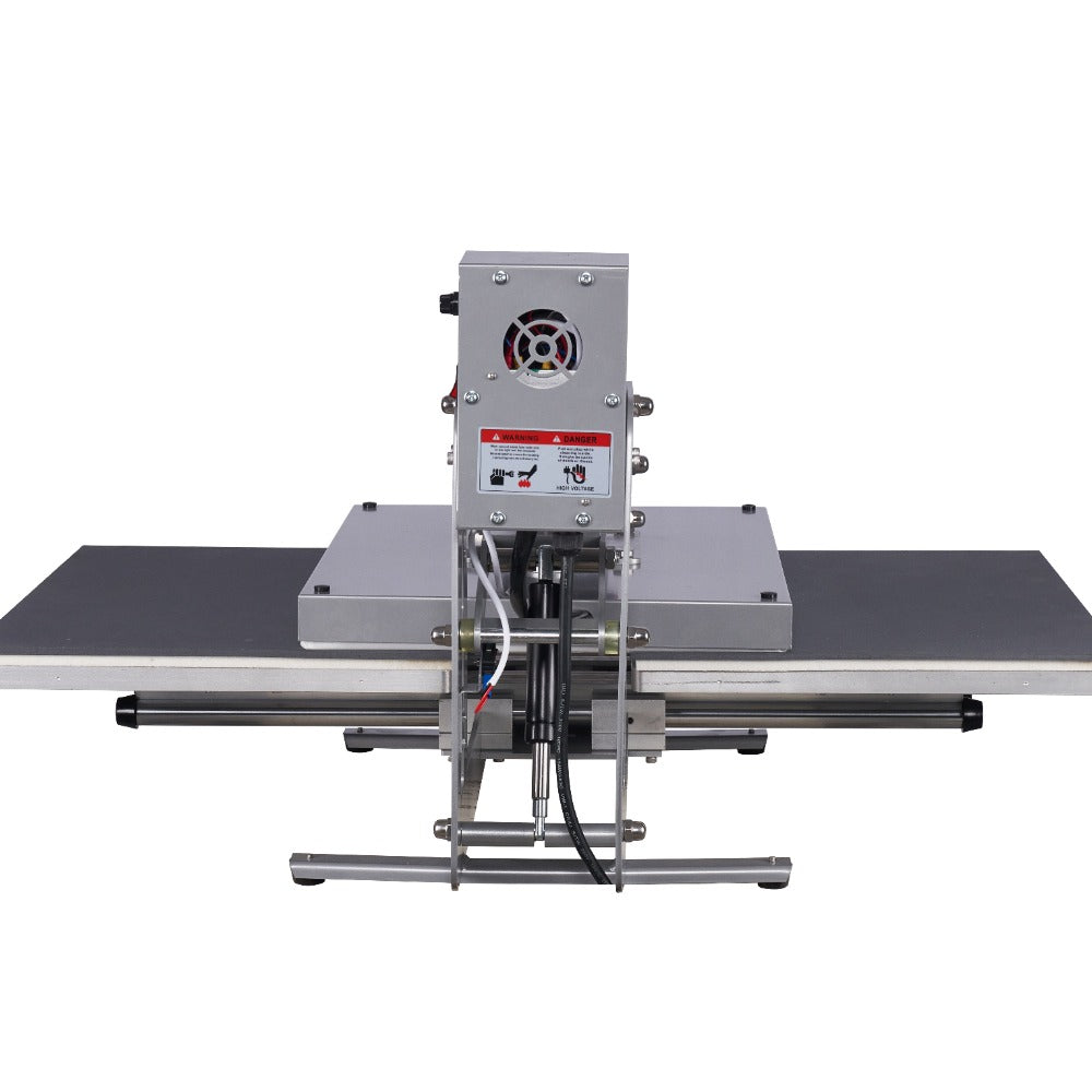 Heat press machine with sliding drawer for easy garment placement