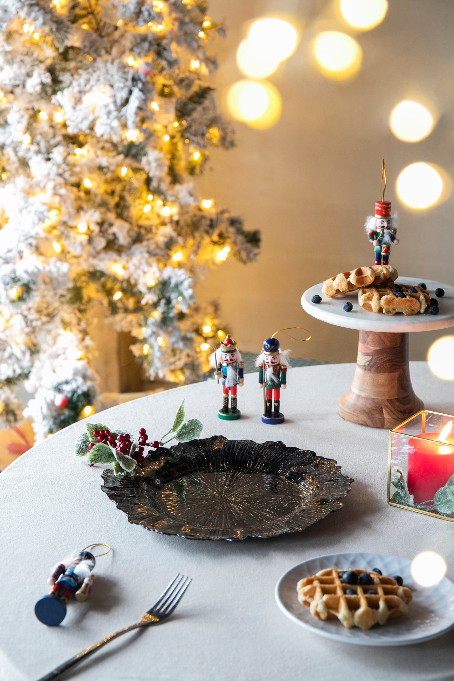Small decorative nutcracker ornament with gold string festive holiday decor