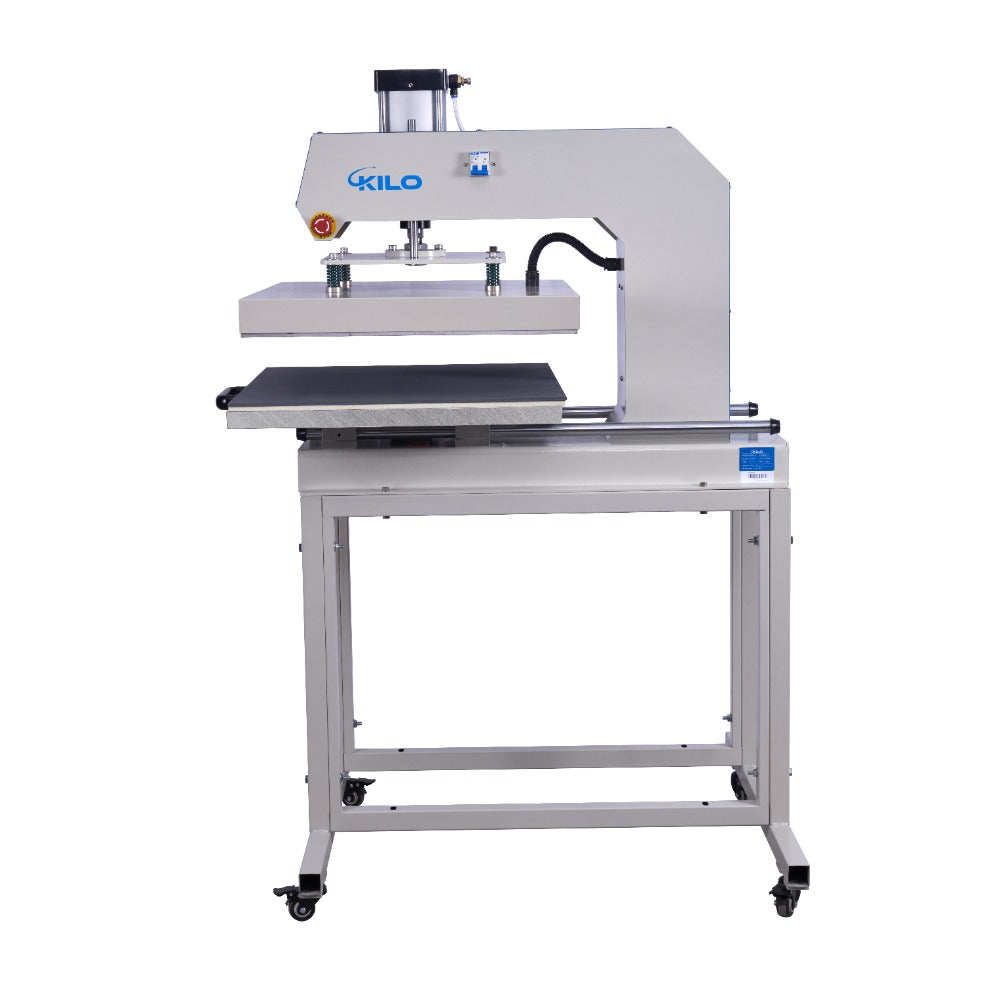 White Kilo brand automatic heat press machine with dual platens and pneumatic operation