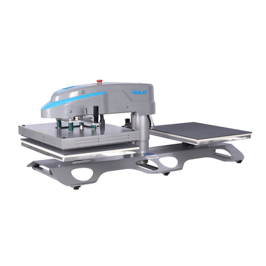 Gray and blue KILO heat press machine with dual platens for sublimation printing
