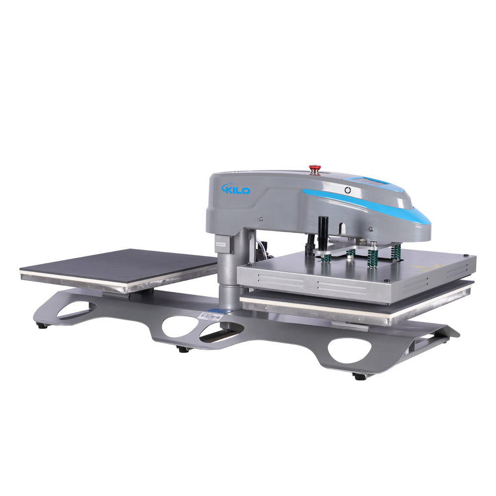 Grey and blue KILO dualstation heat press machine ideal for custom apparel