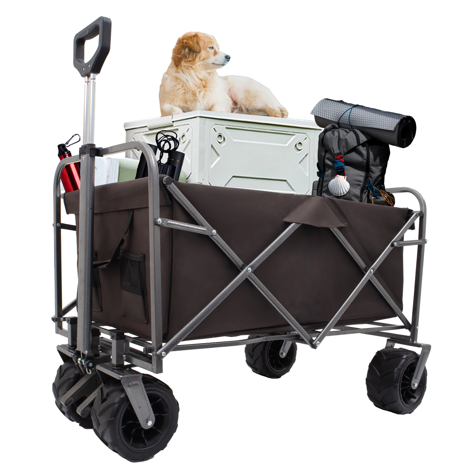Collapsible wagon with large wheels ideal for camping and outdoor adventures
