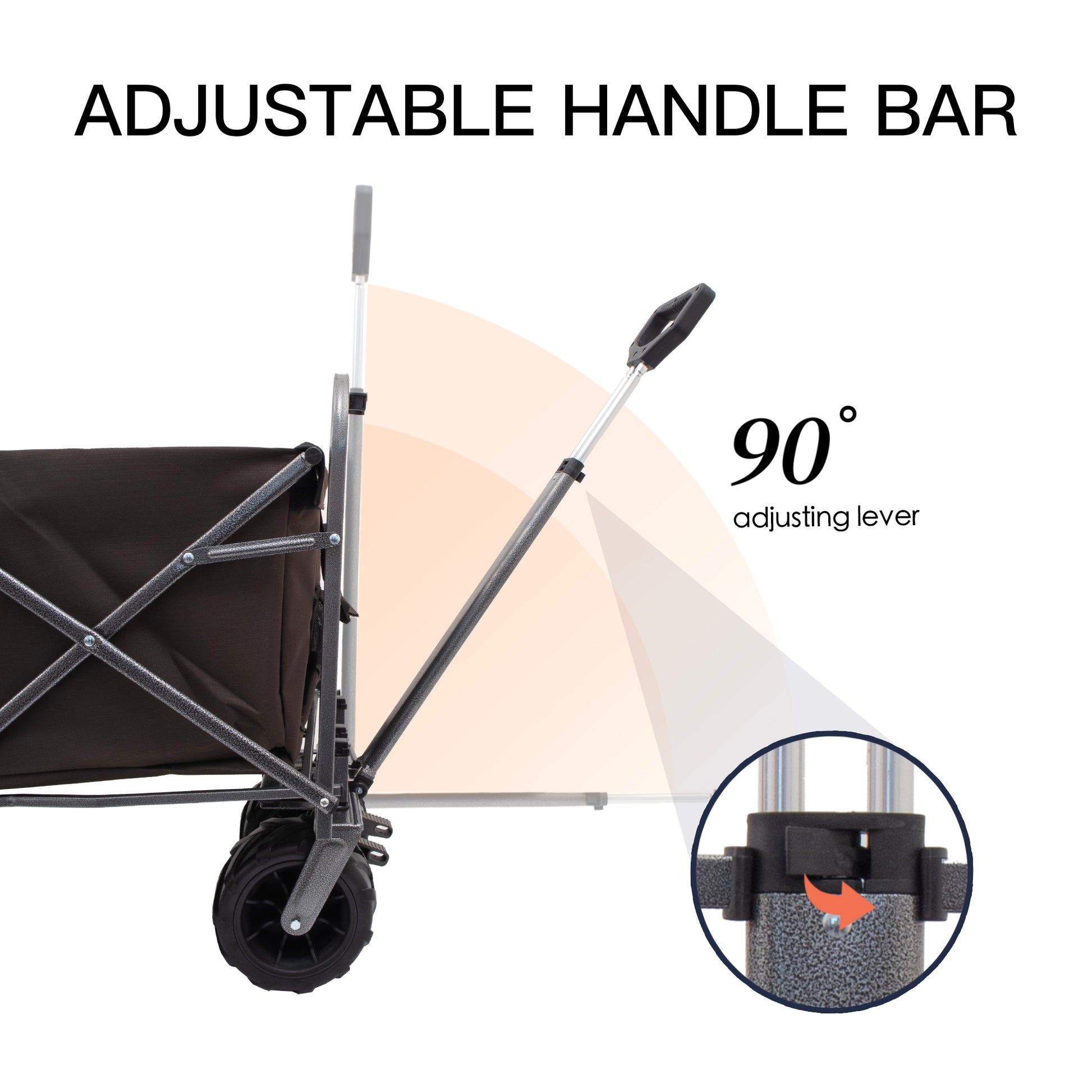 Brown canvas wagon with adjustable telescoping handle and large wheels