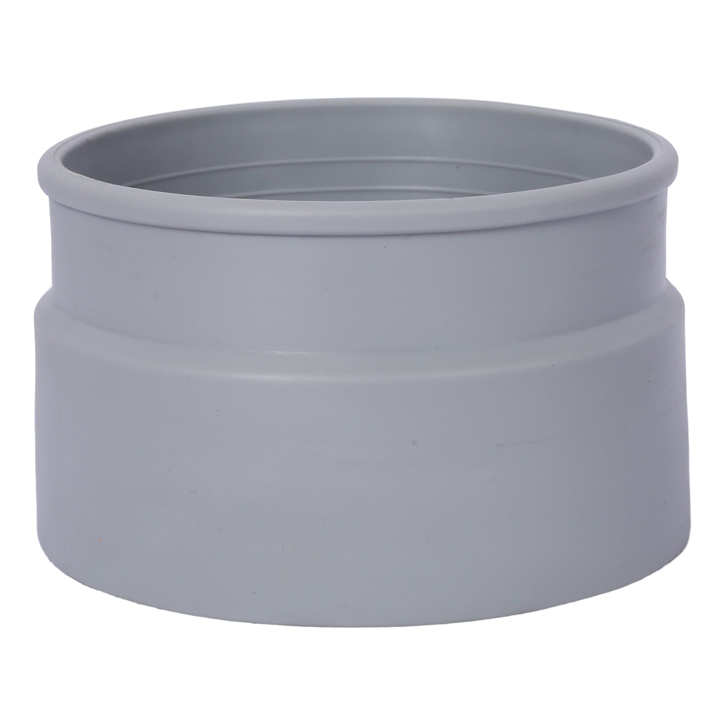 Gray PVC pipe reducer fitting with textured inner rim