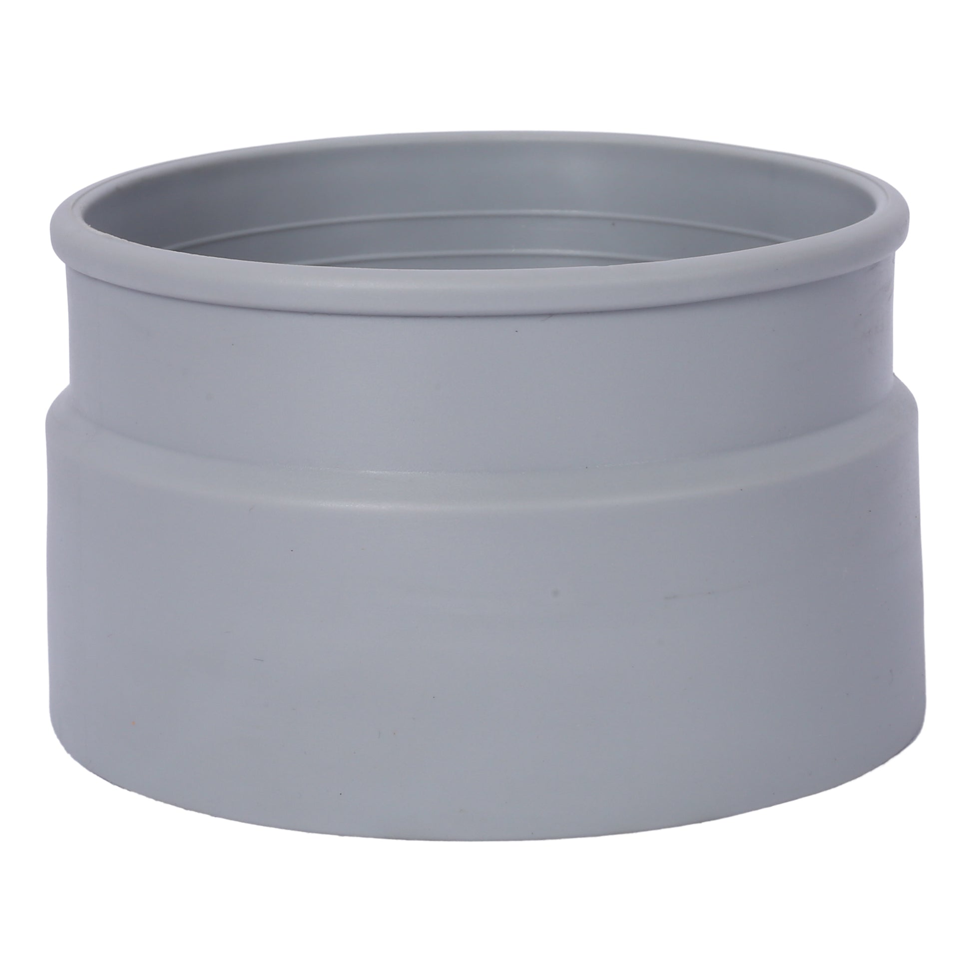 Gray PVC pipe reducer fitting with textured inner rim