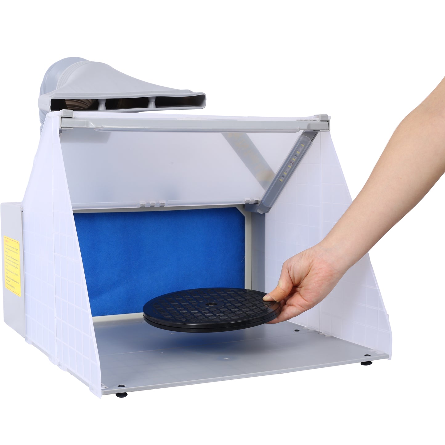 Portable spray booth with turntable and exhaust fan for hobby painting