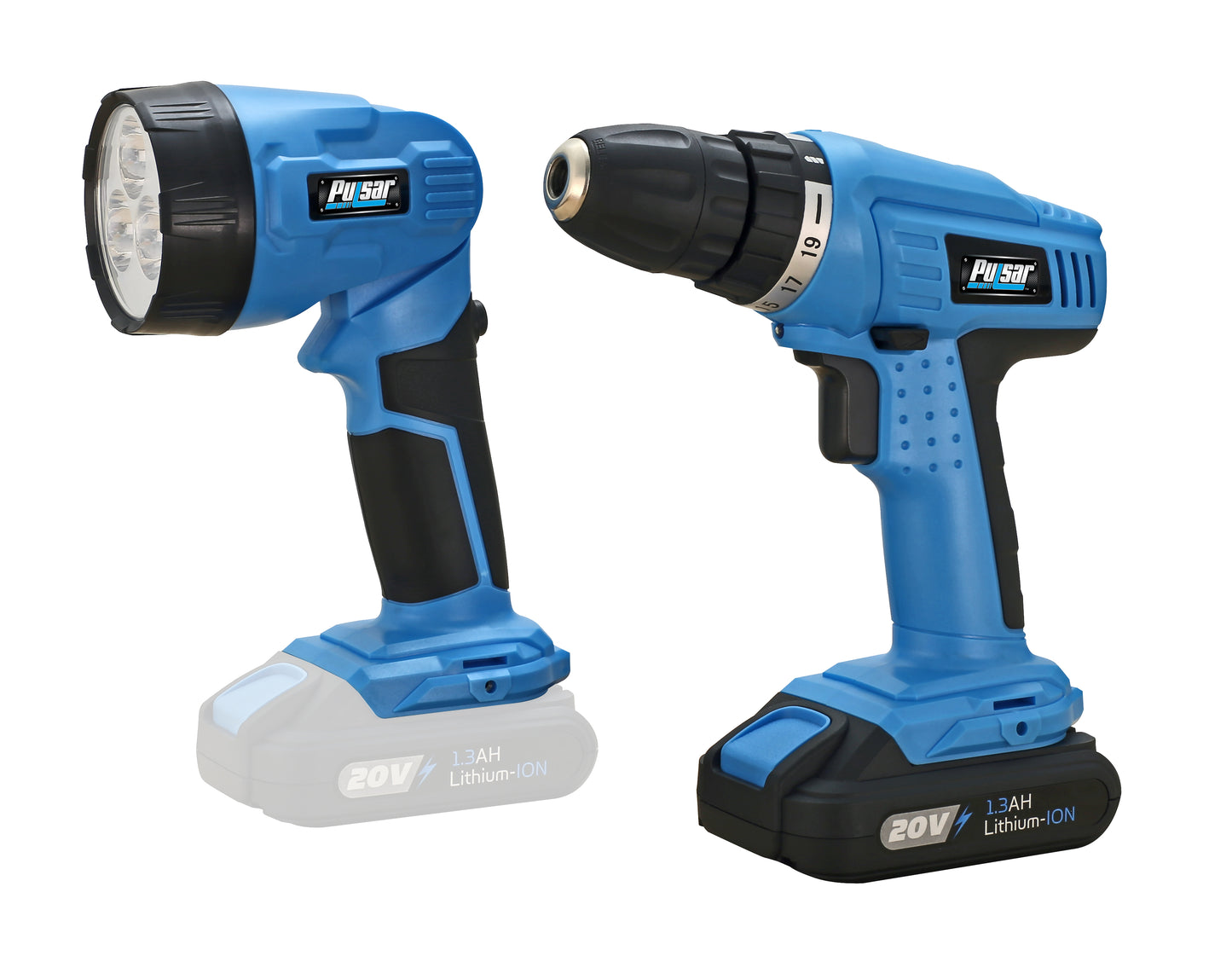 Blue cordless drill with adjustable torque settings