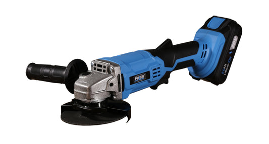 Blue and black V lithiumion cordless angle grinder with AH battery and side handle
